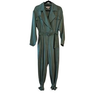 & Other Stories Teal Utility Moto Trench Jumpsuit Belted Long Sleeve Women's M 6